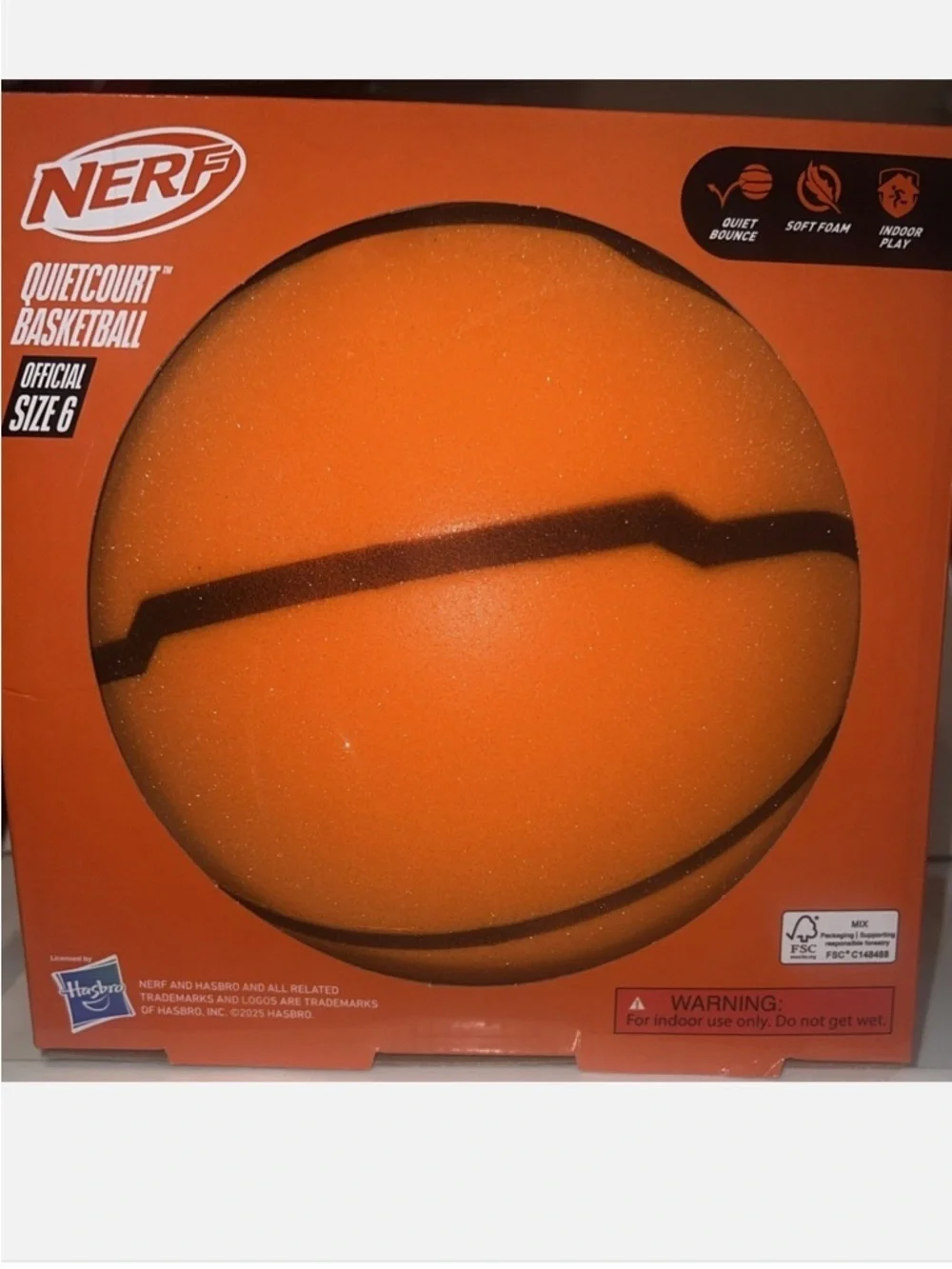 NERF QuietCourt Orange Foam Basketball NEW Official 6”